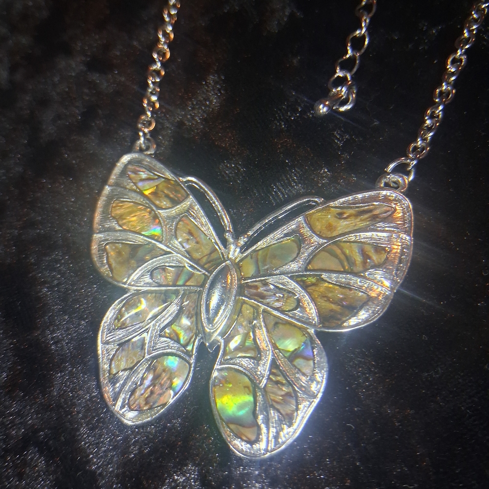 Cookie Lee Butterfly Inlay Necklace Silver
